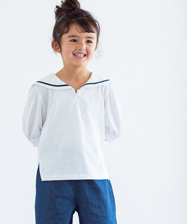 Tシャツ セーラーカラー パフスリーブ 綿混 子供服 キッズ 親子コーデ リンクコーデ 夏 レディース Md Ks2103 Pierrot ピエロ 通販 Yahoo ショッピング