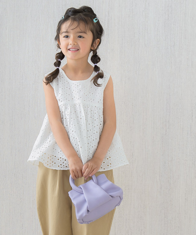 トップス kids キッズ ブラウス コットン レース ギャザー 子供服 花柄