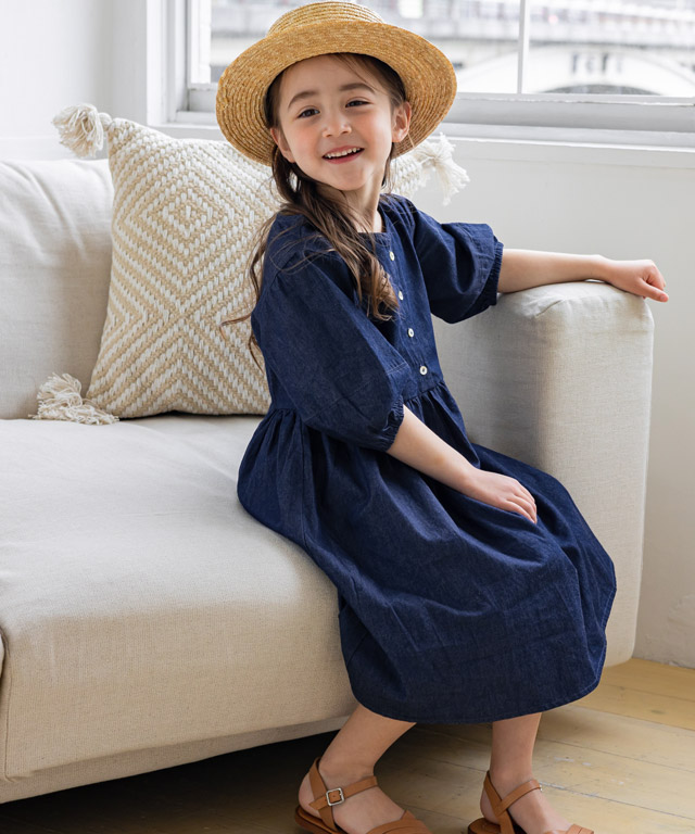 ワンピース デニム フレアワンピース 綿100％ 子供服 キッズ お揃い