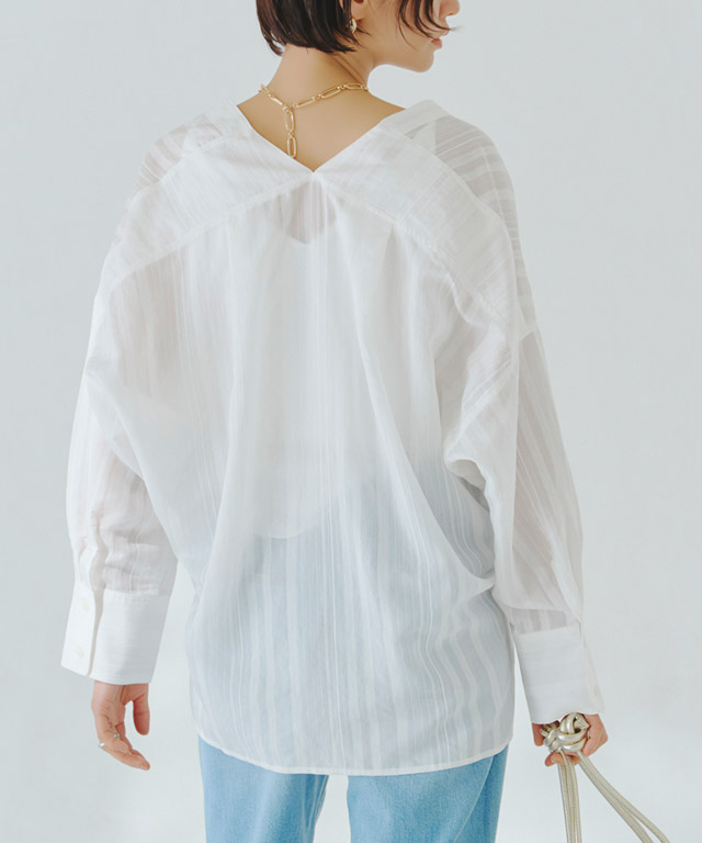 10％OFF】【スピード配送】[RASW]シアーストライプVネックシャツ