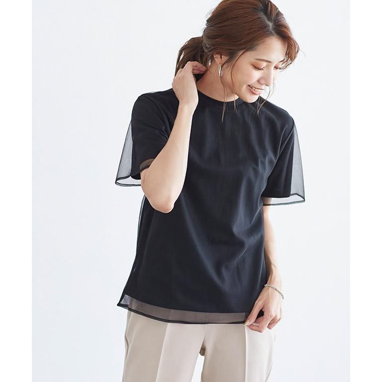 Tシャツ チュールTシャツ 半袖 2way ベージュ 黒 白 夏 レディース MD｜pierrot-webshop｜02