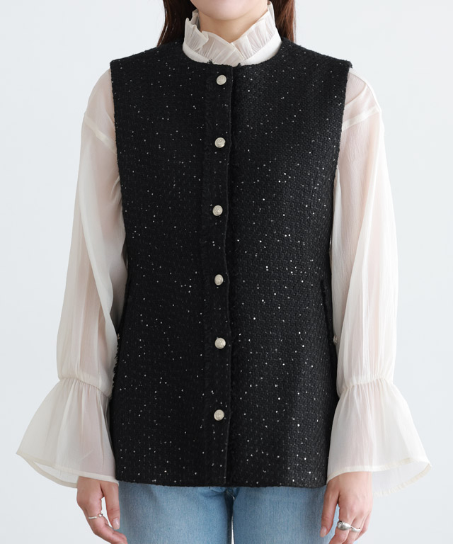 vin NAVY ラメツイードペプラムジレ ヤマダヤ 入学式 卒業式