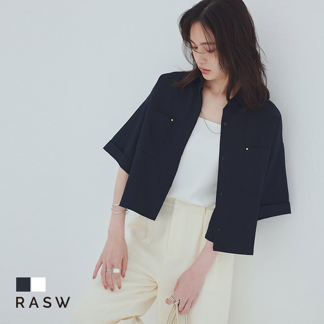 RASW シャツ レディース クロップド丈 シワ加工 リベット RASW