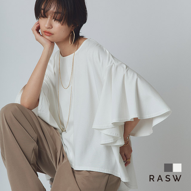 tシャツ レディース カットソー フリル オーバーサイズ ゆったり 切り替えデザイン RASW