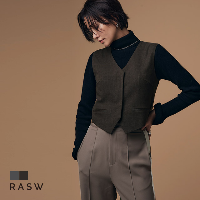 ベスト ウール混 セットアップ RASW あすつく 比翼仕立て ジレ レディース