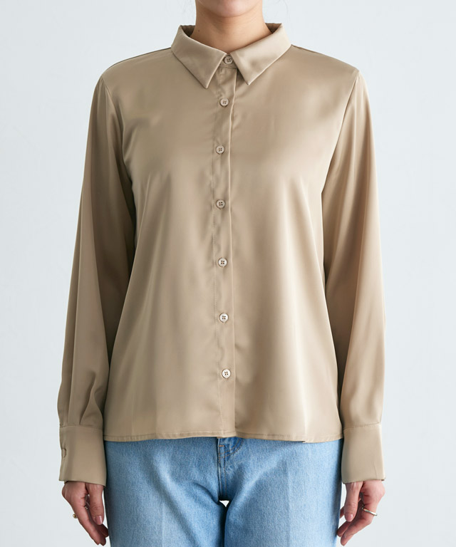 マットサテンシンプルシャツ 【Pierrot】【スピード配送