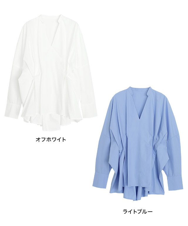 ブラウス トップス デザイン ウエストタック ボリューム袖 Vネック 長袖 RASW レディース RASW]ウエストタックボリュームブラウス（シャツ/ブラウス