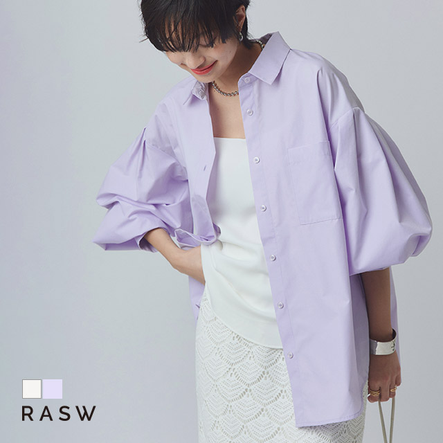 シャツ レディース オーバーサイズ ボリュームスリーブ レーヨン混 RASW