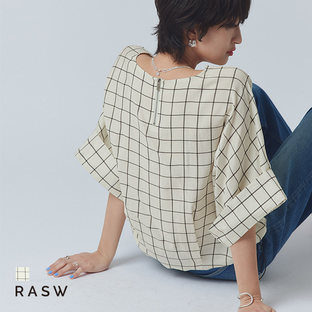 ブラウス レディース シアー素材 チェック柄 ドロスト RASW | RASW
