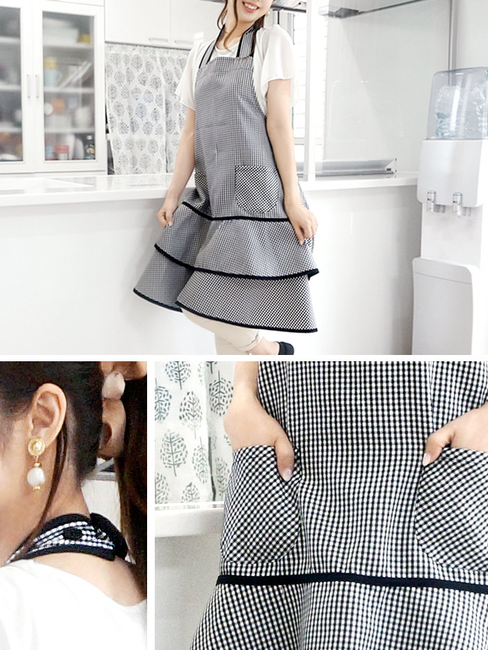 エプロン おしゃれ カフェ ギンガムチェック ホルターネック かわいい