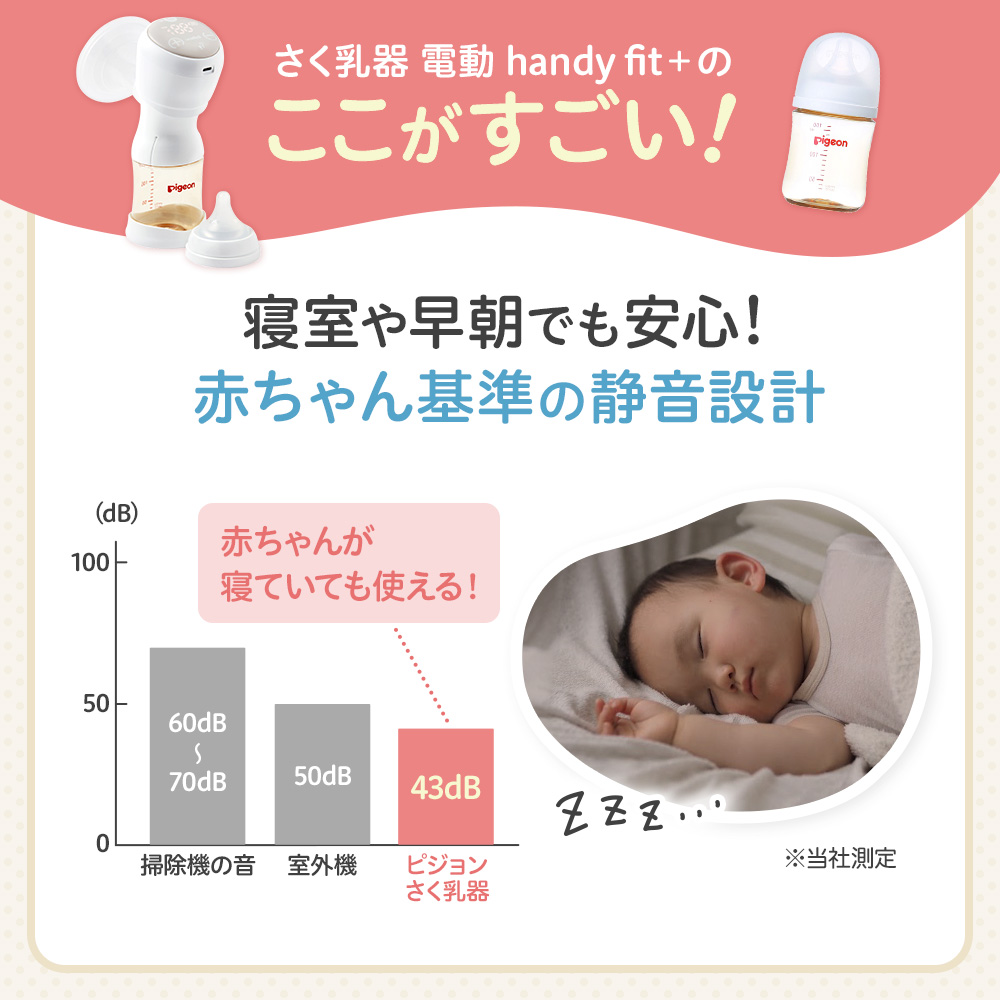 さく乳器 電動handy fit＋のここがすごい！赤ちゃん基準の静音設計