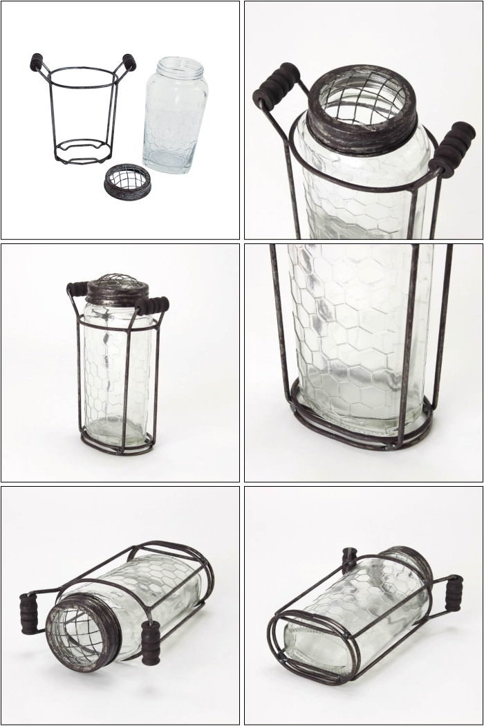 ガラスフラワーベース アイアンハンドル＆メッシュ蓋付き Sサイズ