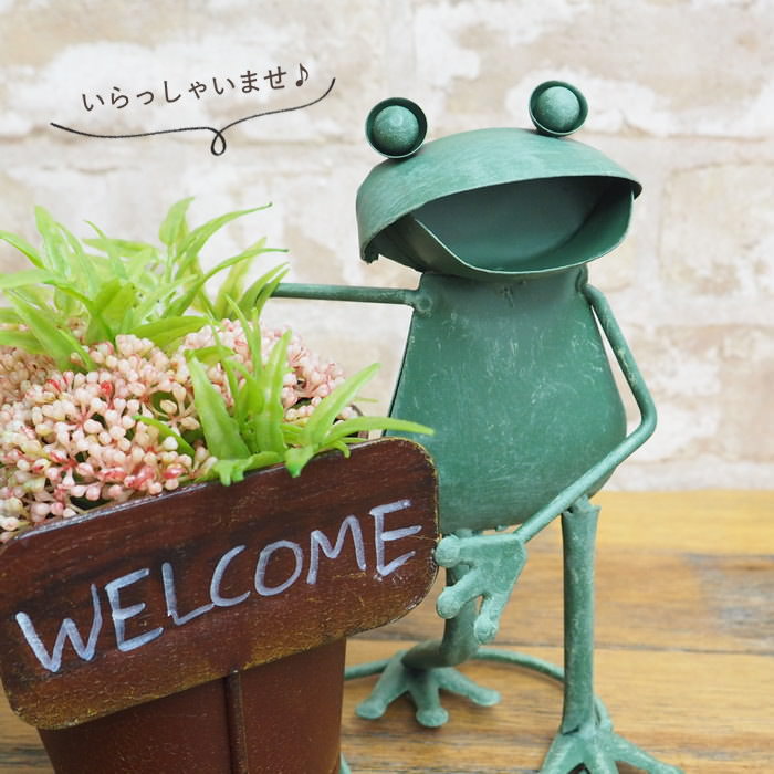カエル 置物 雑貨 ブリキ 鉢 プランター カバー オブジェ ガーデン