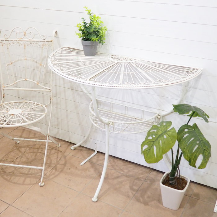 ガーデンテーブル おしゃれ 屋外 庭 半円 花台 フラワースタンド