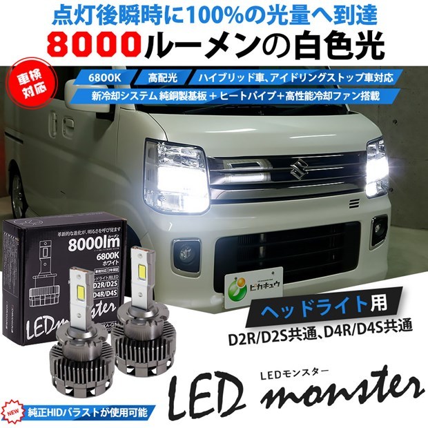 LED MONSTER L8000 ヘッドライトキット 8000lm ホワイト 6800K D2R/D2S 