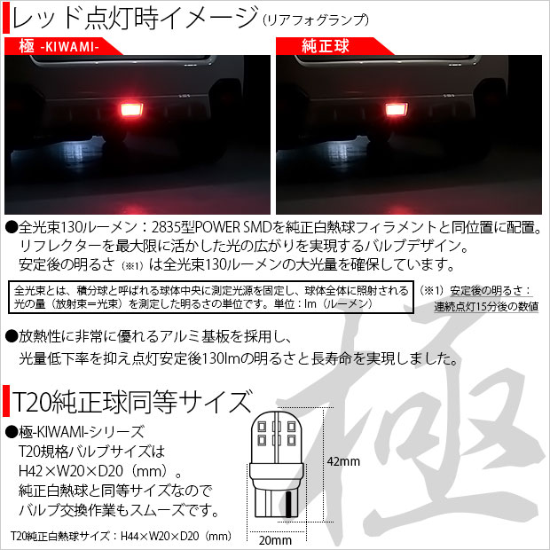 ピカキュウ T20S LED スバル XV (GP系 前期) 対応 リアフォグランプ 極