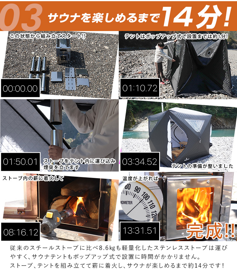 ドライサウナテント 110度熱々 高温 ストーブセット コンパクト