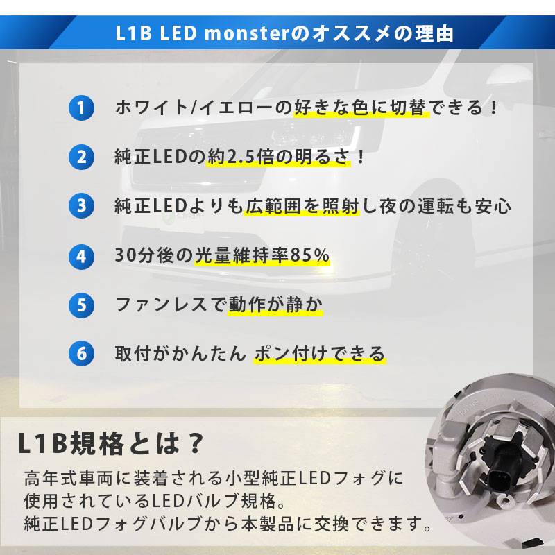L1B LED monster 2Colors L2800 フォグランプキット イエロー：2800lm