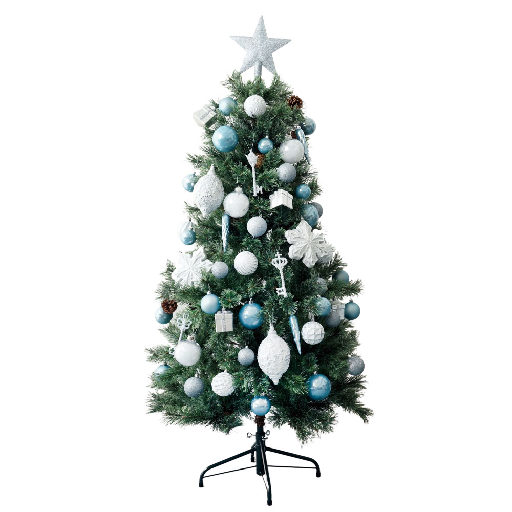 クリスマスツリー 飾り オーナメントセット 北欧 クールカラー デコレーション トップスター付き 53点