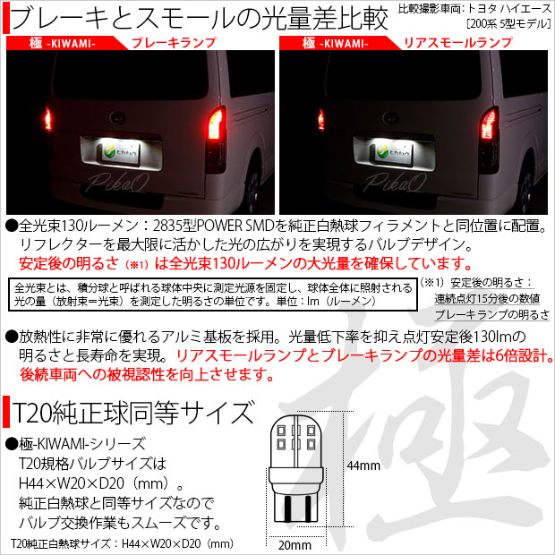 T20 ダブル LED ホンダ ゼストスパーク (JE1/JE2) 対応 テール＆ストップ 極-KIWAMI- 130lm レッド 赤 1000K  2個 6-C-3