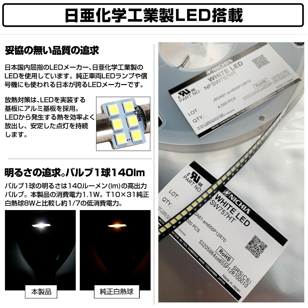 ピカキュウ T10×31 バルブ LED ルームランプ 室内灯 日亜3030 6
