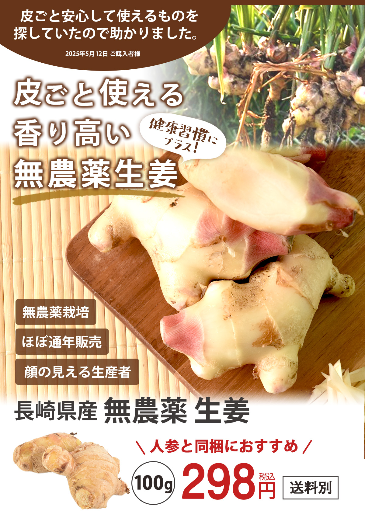 新生姜 無農薬 生姜 1kg 2kg 3kg 4kg 長崎県産 国産 しょうが ショウガ