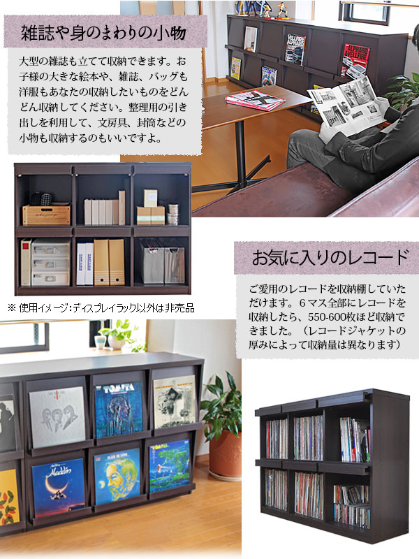 お気に入りのレコード、内部にはご愛蔵のレコードを収納いただけます。雑誌や身の回りの小物収納も。ディスプレイラック