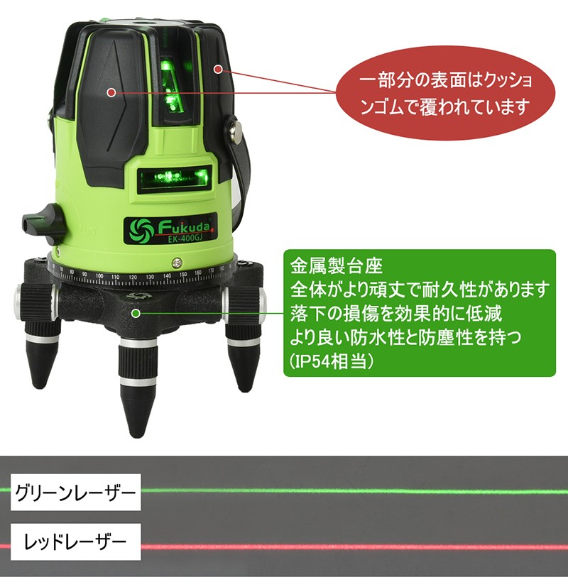 FUKUDA|フクダ 5ライン グリーンレーザー墨出し器+受光器+エレベーター 