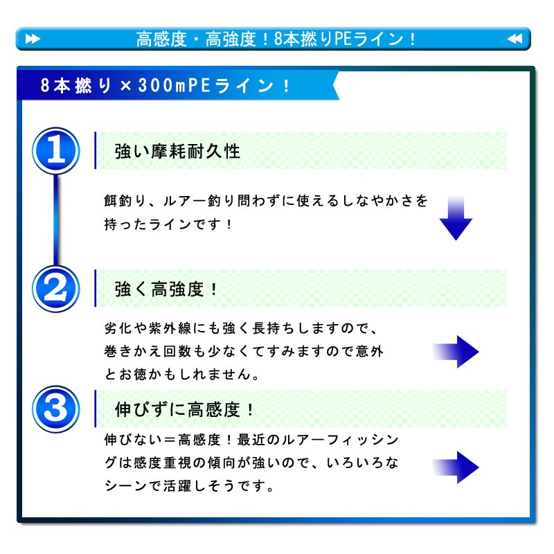 送料無料)PEライン 300m 8本編み 釣り糸【0.8~13号】5色 0.8号/1