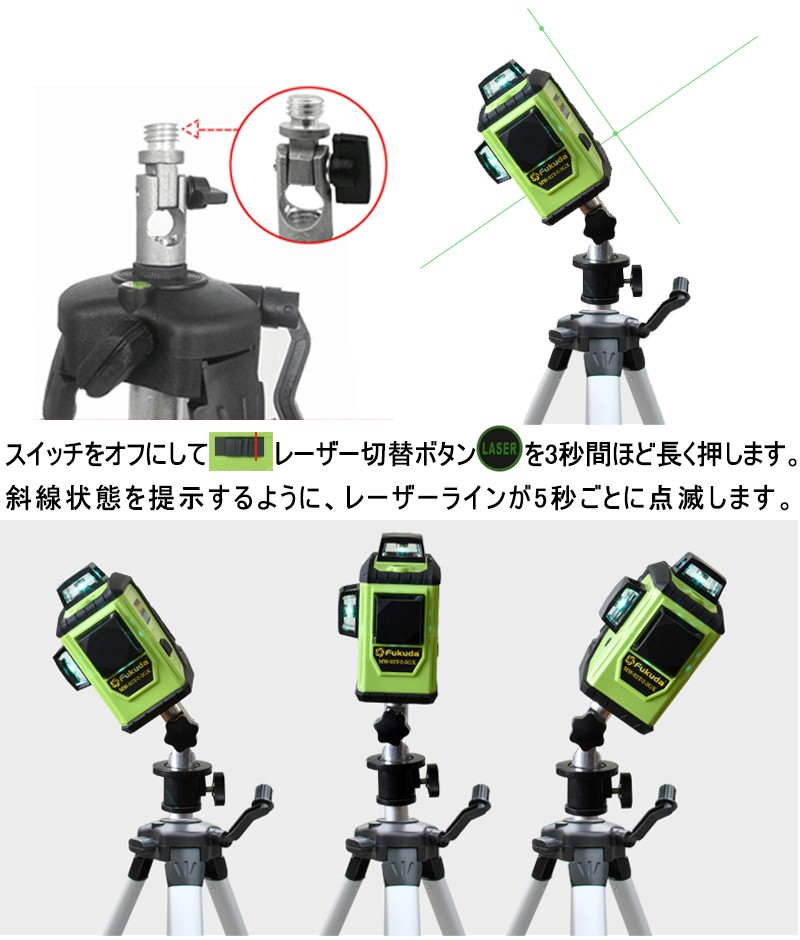 Fukuda 3D LASER 12ライン フルライン グリーンレーザー墨出し器+受光 