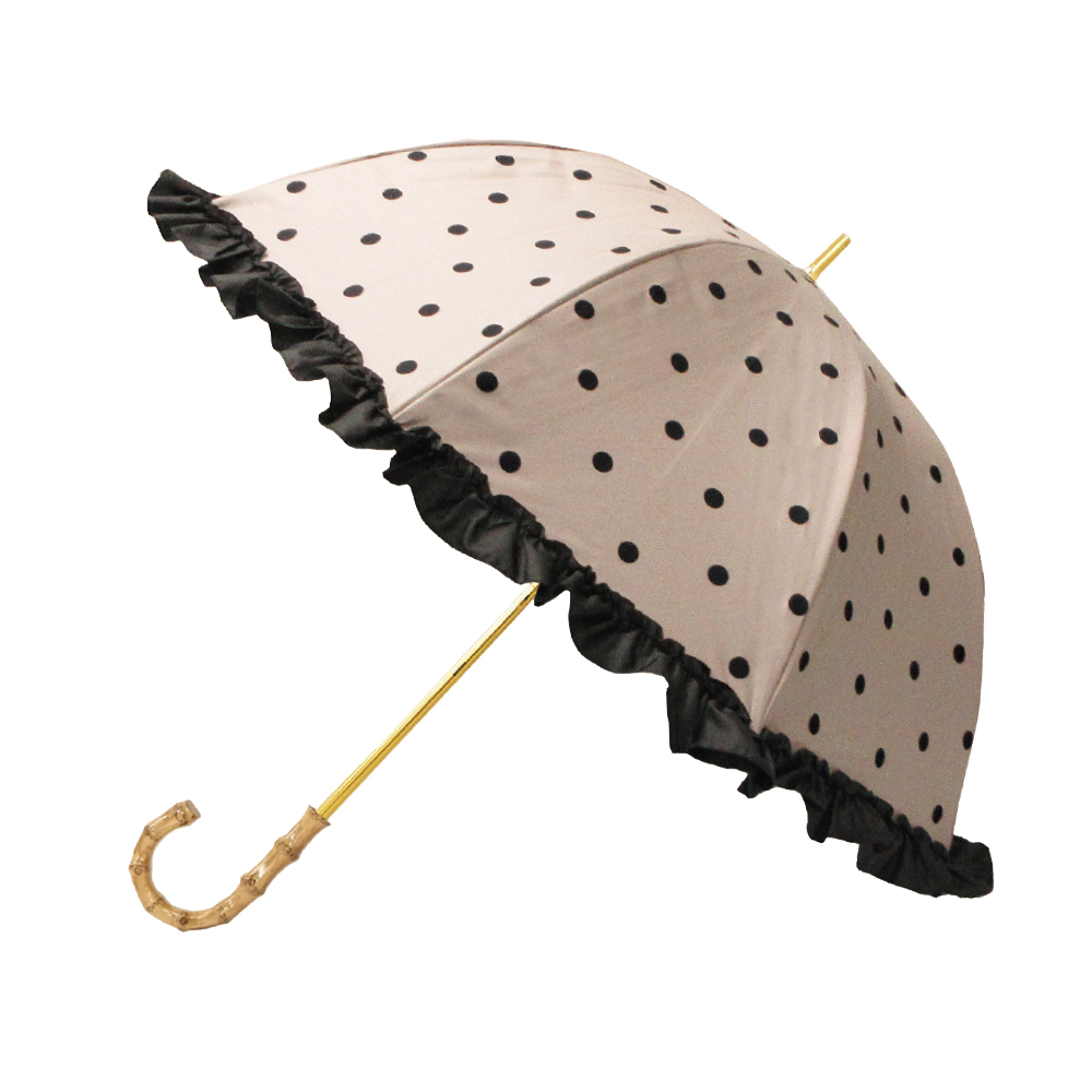 日傘 完全遮光 長傘 晴雨兼用 レディース フリル バンブー 雨傘 uvケア 紫外線対策 深張り 遮光率100% uvカット率99.9% pink  trick ピンクトリック