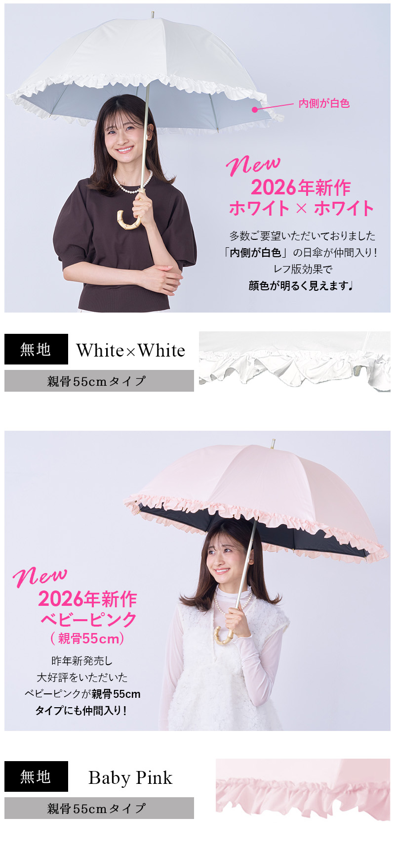 完全遮光 日傘 ピンクトリック フリル 可愛い