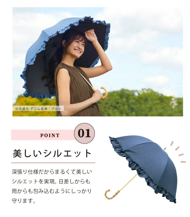 完全遮光 日傘 ピンクトリック フリル 可愛い