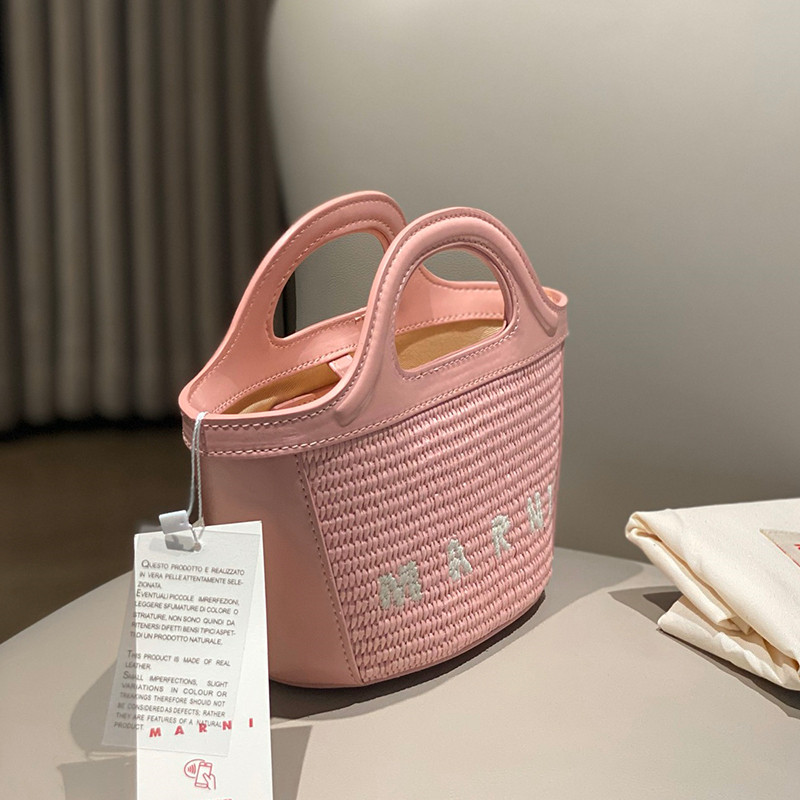 MARNI(マルニ) ピンク ミニ Tropicalia バッグ MARNI(マルニ) ピンク レザーとラフィアエフェクトファブリック