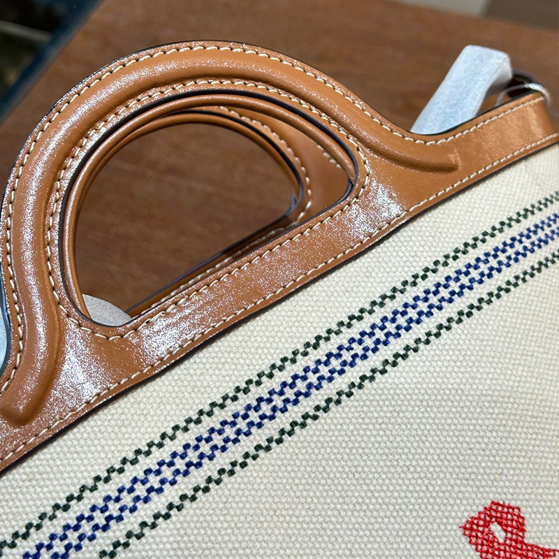 関税込☆*MARNI*Tropicalia ストライプ スモール バケットバッグ MARNI(マルニ) ホワイト ブラウン レザーとストライプキャンバス