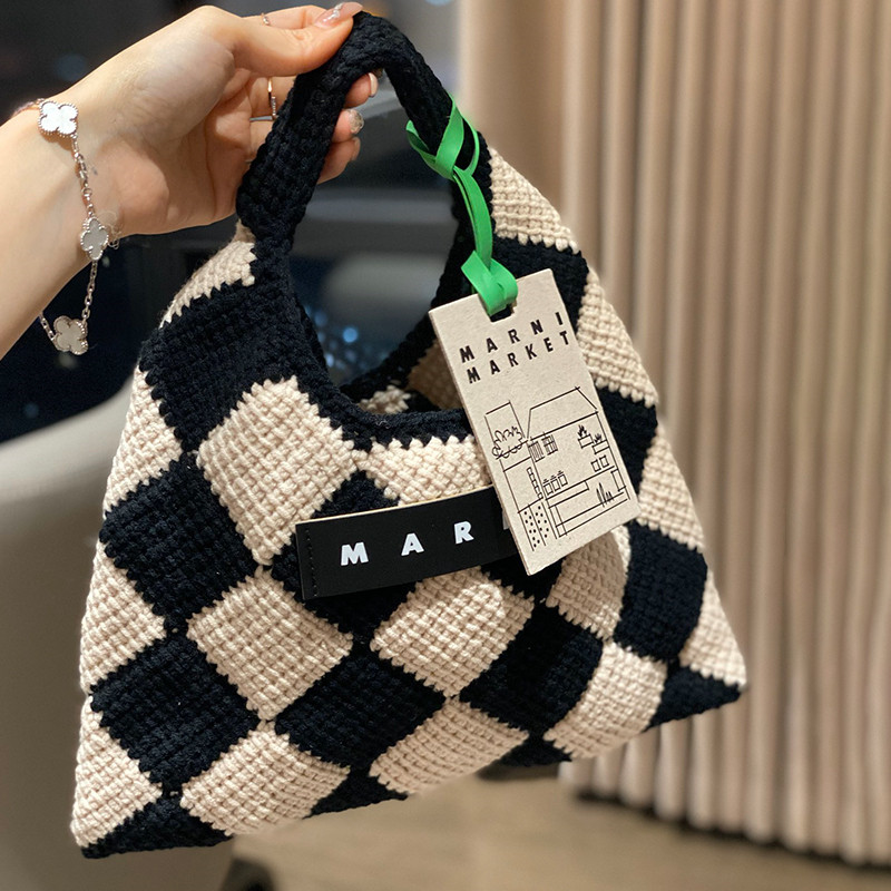 MARNI(マルニ) ホワイト&ブラック MARNI MARKET DIAMOND テックウールミニバッグ