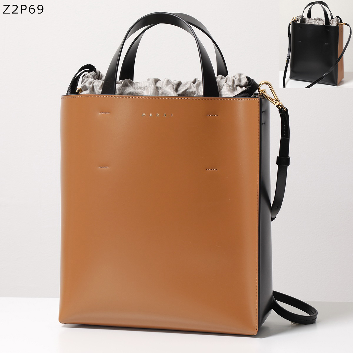 MARNI マル二 レディース ショッピングバッグ カーフスキン ロゴ MARNI マルニ バッグ レディース シャイニーカーフスキン MUSEO