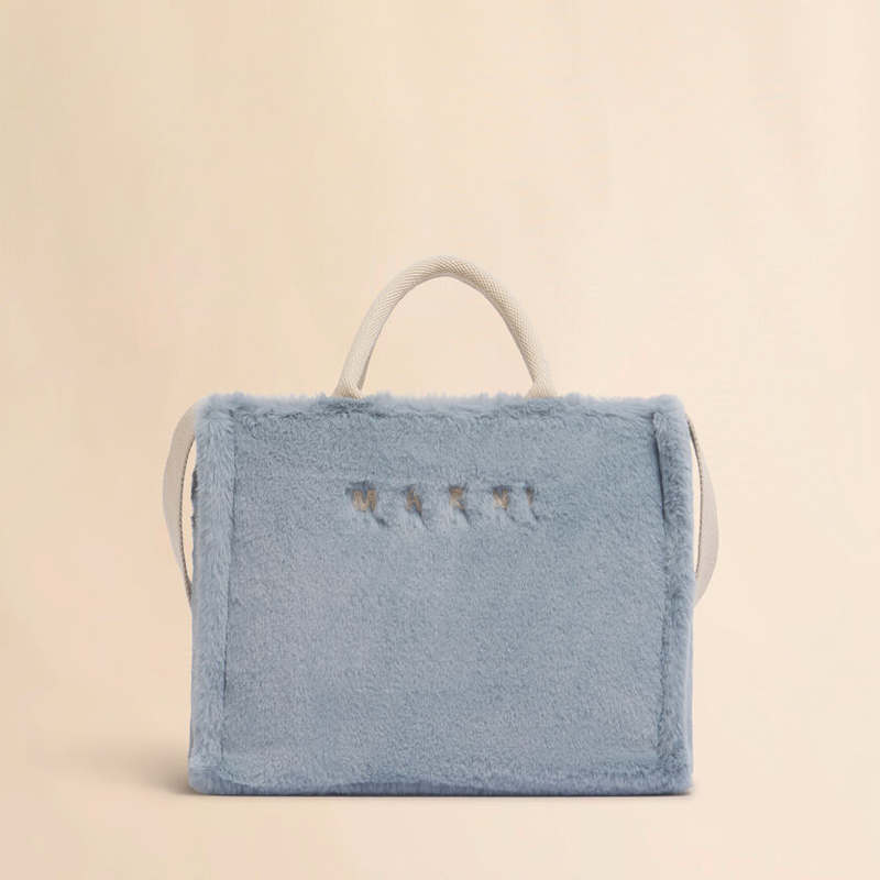 MARNI マルニ ブルー ライトピンク フェイクファー製バスケット