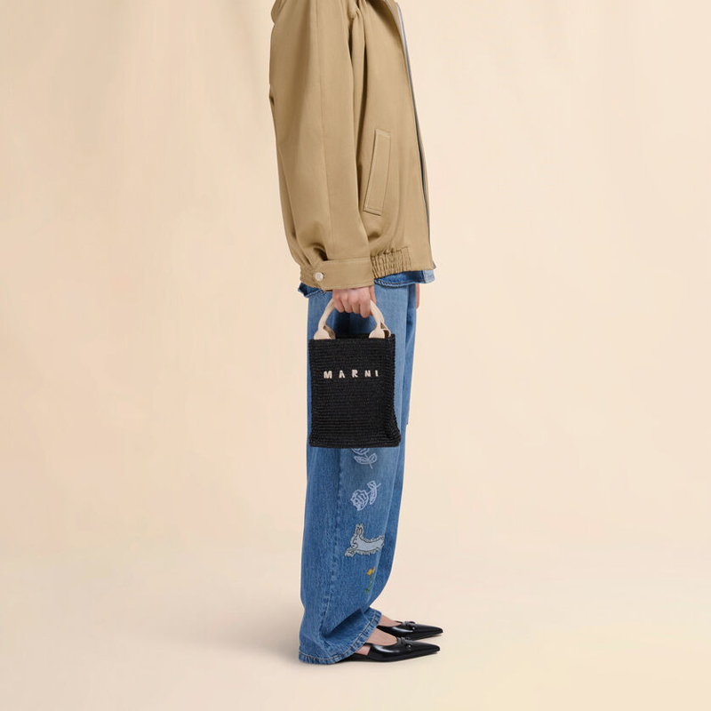 MARNI（マルニ） ブラック ラフィアエフェクトミニトートバッグ
