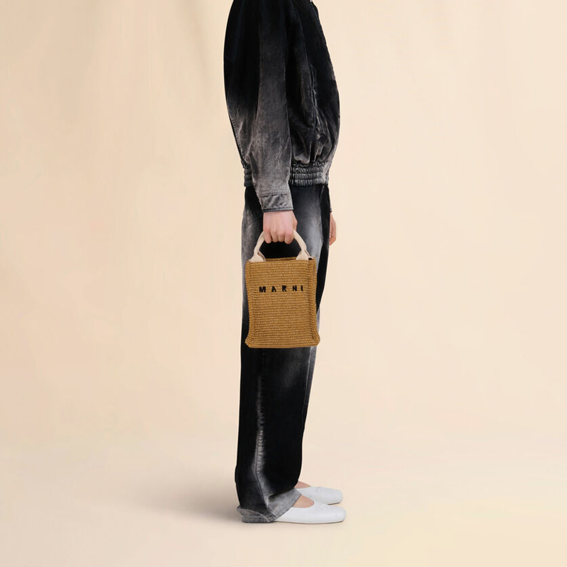 MARNI（マルニ） ブラウン ラフィアエフェクトミニトートバッグ