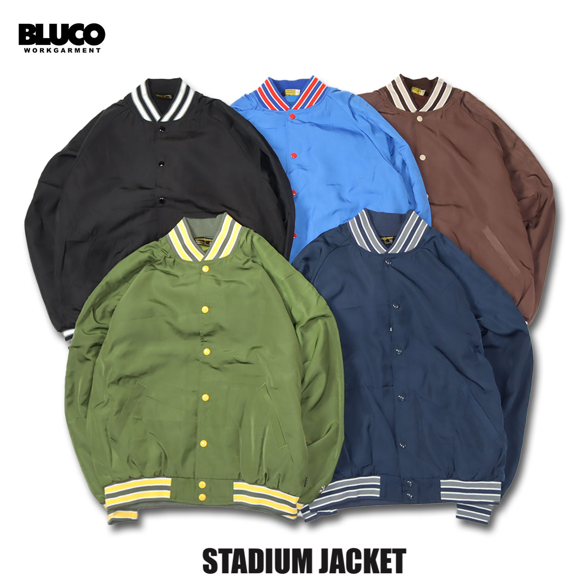 BLUCO(ブルコ) OL-1353 STADIUM JACKET 5色(NVY/BRN/BLK/OLV/BLU