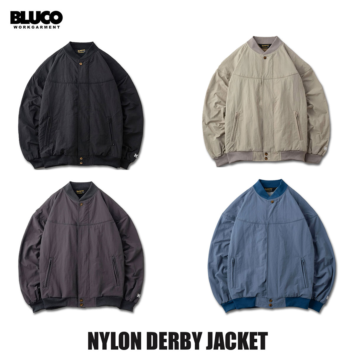 BLUCO(ブルコ) OL-31-005 NYLON DERBY JACKET 4色(BLK/BEG/CHL/L.BLU