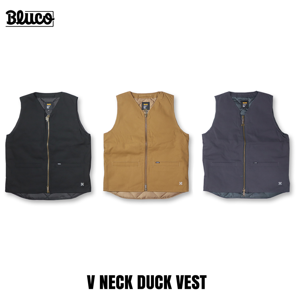 BLUCO（ブルコ） OL-35-013 RIB COLLAR DUCK VEST 3色(BLACK/BROWN