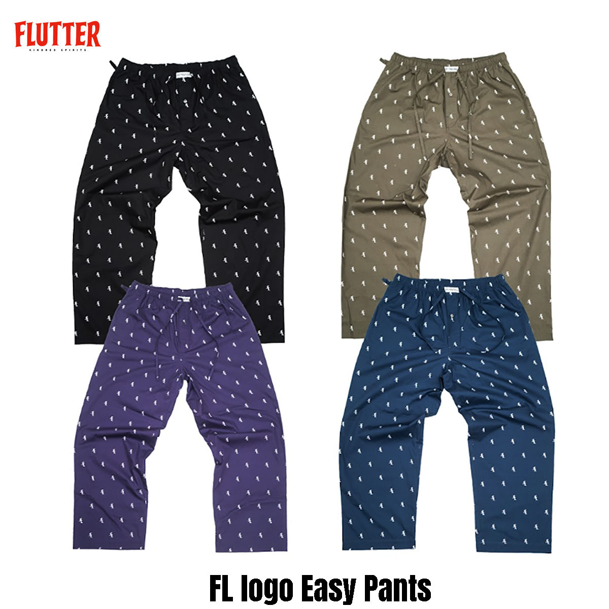 Flutter 　easy pants フラッター　イージーパンツ FLUTTER(フラッター) O/E FL logo Easy Pants (BLACK/OD/PURPLE