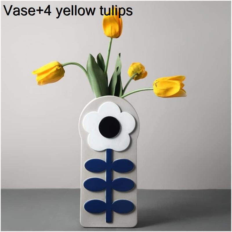 イースタースプリングリースのための実際の感触のマルチカル4ピースのためのリアル感のある感触 造花 (Color : Vase+4｜pismile｜04