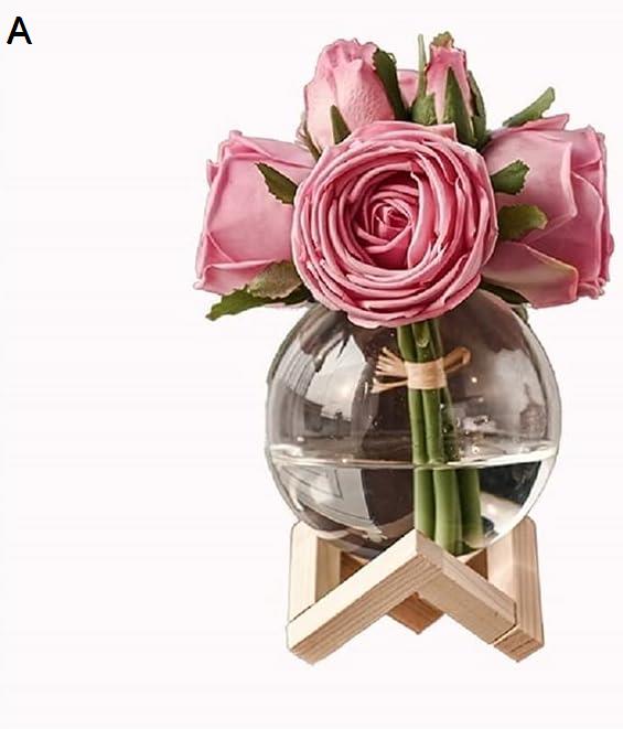 家のキッチンの結婚披露宴の装飾のための寝室のハイエンド偽の花の花束のためのガラスの花瓶の人工的なバラの花 造花 (Color : A)｜pismile｜02