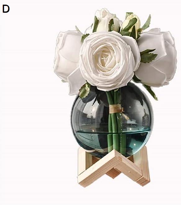 家のキッチンの結婚披露宴の装飾のための寝室のハイエンド偽の花の花束のためのガラスの花瓶の人工的なバラの花 造花 (Color : A)｜pismile｜04