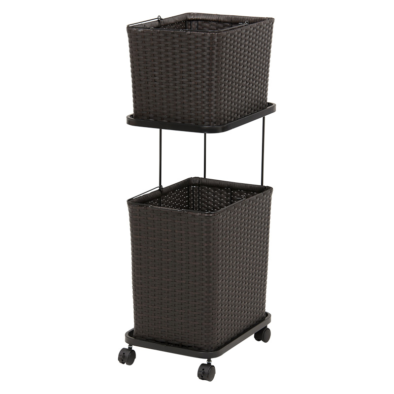 ランドリーバスケット ラック 2個 大容量 洗濯かご 木目 収納 ブラック