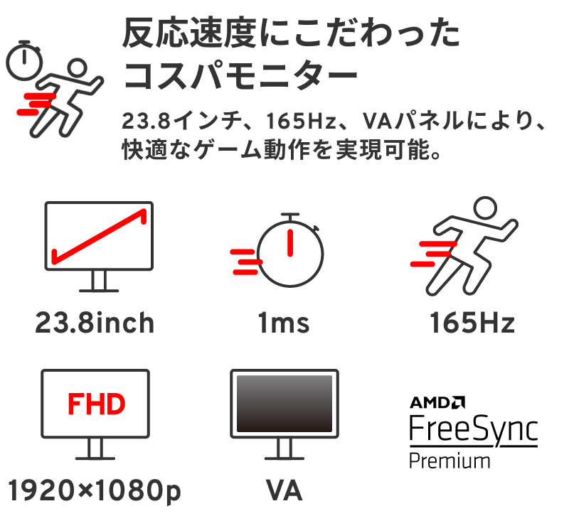 ゲーミングモニター 165hz 24インチ PC ゲーム ディスプレイ 液晶