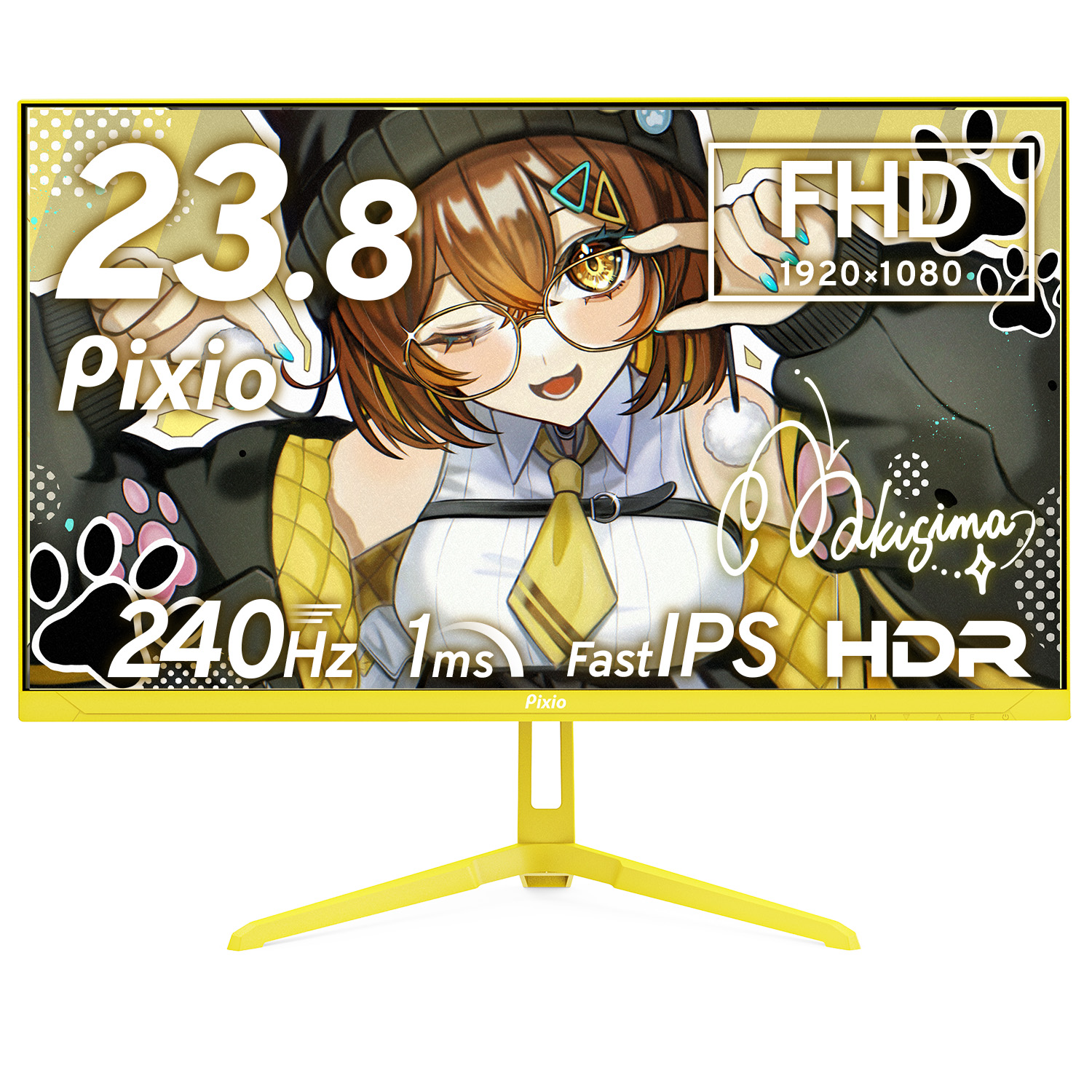 PX249 Wave Yellow ゲーミングモニター 23.8インチ 240Hz FHD IPS イエロー 1ms GTG HDR対応 FreeSync Flicker-Free ブルーライトカット スリムベゼル HDMI対応 | Pixio | 08